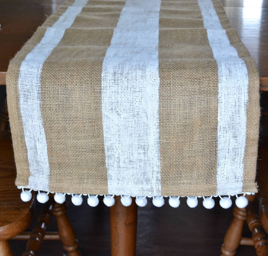 Striped Burlap Table Runner [with Pom Poms!] Mary Martha Mama